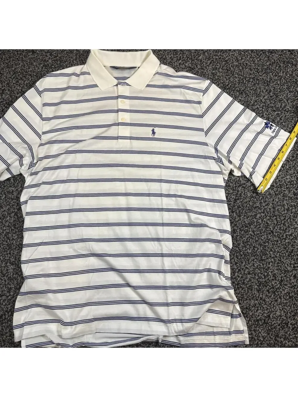 Polo Ralph Lauren Golf Polo Shirt Mens XL White Blue Horizontal Striped Cotton